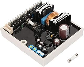 Placa eletrônica preta e branca com componentes e fusível