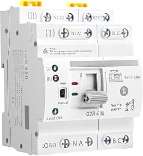 Interruptor de transferência automática ATS 4P 63A 220V, branco, seletor manual e automático, fundo branco