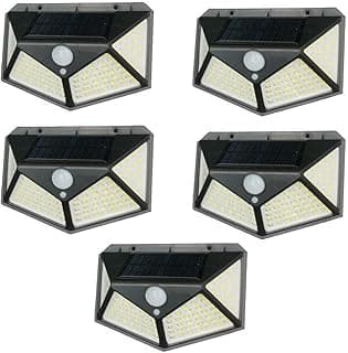 Kit 5 Luminária Energia Solar Parede 100 Led Sensor Presença 3 Funções Lampada