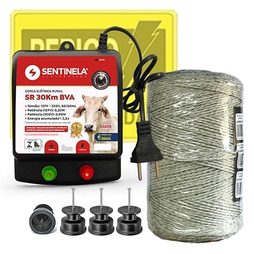 Kit Cerca Elétrica Rural Eletrificador Sentinela + Fio 250m + Isolador (Fio Enrolado)