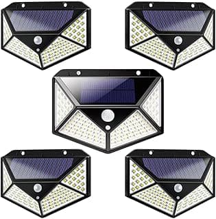 Kit 05 Luminária Energia Solar para Parede Externa com 100 Led Sensor Presença 3 Funções Lâmpada Solar Refletor De Energia Solar Iluminação Led - Linha Premium (Kit com 05 Luminarias)