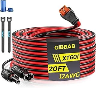 Cabo solar de 20 pés com conector XT60i, preto e vermelho, com etiquetas e conectores visíveis.