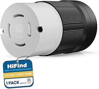 Conector de travamento HiFind para gerador, tomada fêmea, 30A, 125/250V, 3 polos, 4 fios, branco e preto.