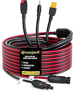 Cabo adaptador de painel solar SunJack MC4 para estação de energia com conectores XT60, Anderson e DC5521, 10 pés, 14 AWG, vermelho e preto.