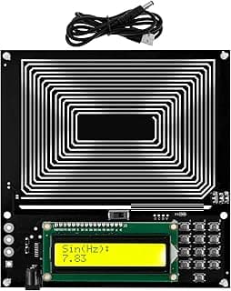 Gerador Schumann 0,01Hz~300000Hz com display LCD amarelo mostrando 'Sin(Hz): 7.83' em fundo branco