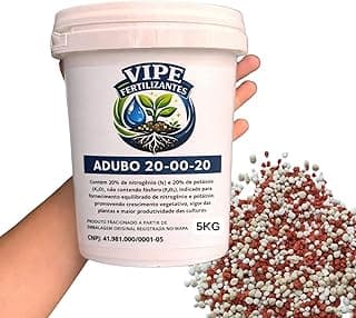 Adubo NPK 20-00-20 Fertilizante para Agricultura Balde 5kg com grânulos vermelhos e brancos