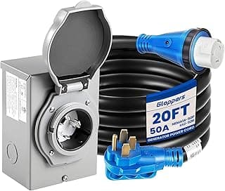 Cabo de gerador de 50 amp 20 pés com caixa de entrada de energia, etiqueta 20FT 50A