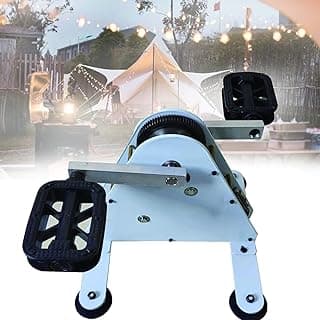 Gerador manual de manivela com pedal, branco e preto, em ambiente externo noturno