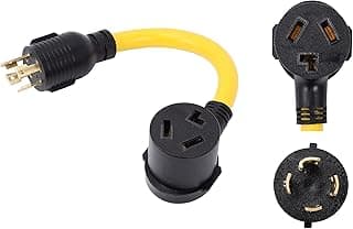 Conector de alimentação NEMA L14-30P preto e amarelo, 240V, 30 Amp, quatro pinos, trava de torção macho.