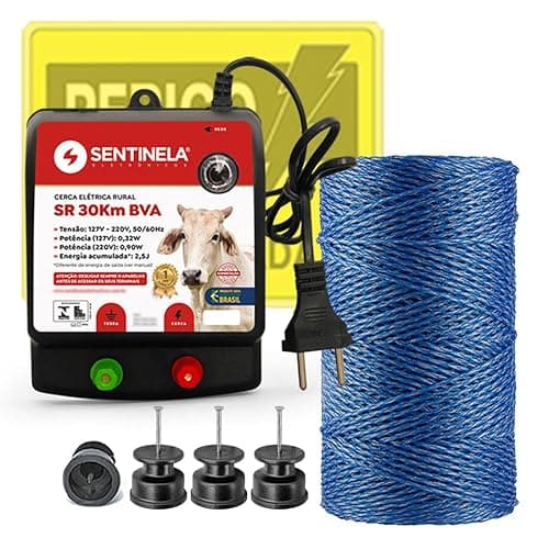 Kit Cerca Elétrica Rural Eletrificador Sentinela + Fio 250m + Isolador (Fio Trançado)