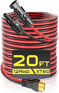 Cabo solar XT60 de 12 AWG de 20 pés, vermelho e preto, com conector XT60 preto e dourado