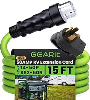 Cabo de extensão de gerador GEARit 50A, 15 pés, verde e preto, para RV