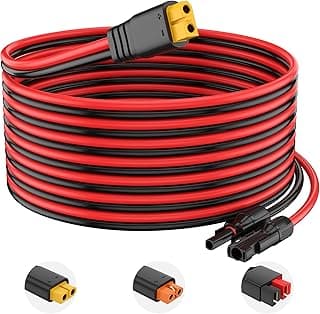 Cabo de extensão solar XT60 12AWG, 25 pés, vermelho e preto, com conectores amarelos, pretos e vermelhos