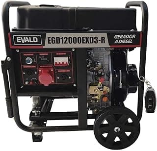 Gerador a diesel trifásico EVALD EGD12000EXD3, 11,25 KVA com AVR, preto e vermelho, em fundo branco.