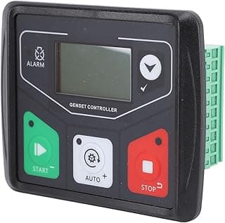 Painel de controle do gerador DC30D com botões de iniciar, parar e auto, fundo branco